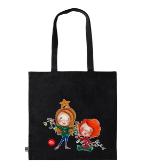 Χριστουγεννιάτικη πάνινη τσάντα σε μαύρο χρώμα (XMAS01B)